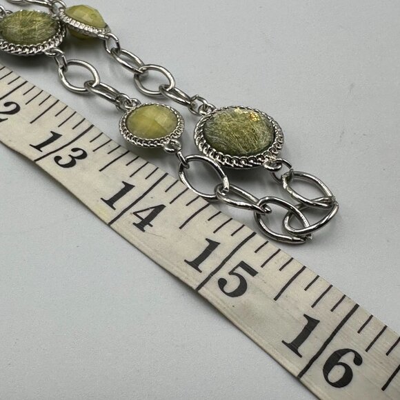 Charming Charlie Necklace Silver Tone Green Yellow Faceted Gem Link Chain 30" - Picture 6 of 9